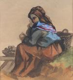 ROLF, 19ème siècle. Bohemienne et vendeuse de fruits. Deux aquarelles...