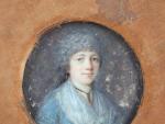 ECOLE FRANCAISE vers 1800. Portrait de femme. Miniature sur ivoire....