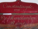 POCHETTE en maroquin, décor brodé marqué "Constantinople 1776 de Montflambert...