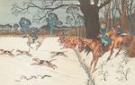 ELIOTT Harry (1882-1959). "Débucher par temps de neige", Gravure en...