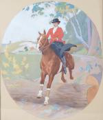 BIVEL Fernand (1888-1950). "Amazone à cheval", Grande et fraiche aquarelle...