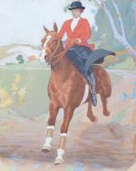 BIVEL Fernand (1888-1950). "Amazone à cheval", Grande et fraiche aquarelle...