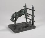 d'ILLIERS Gaston (1876-1932). "Cheval et chien à la barrière", Bronze...