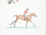 COATES Rosemary (20ème). "Etudes pour des joueurs de polo", Aquarelle...