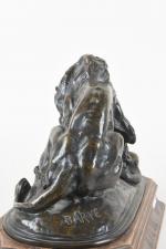 BARYE, Antoine Louis (1796-1875). Lion au serpent. Bronze à patine...