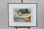 CALBET, Antoine (1860-1942). "Femme nue couchée, de dos", lithographie en...