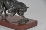 ANONYME. "Chien et rat", bronze à patine brune sur socle...