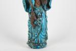 CHINE, 20e siècle, statuette d'un pêcheur en grès émaillé turquoise,...