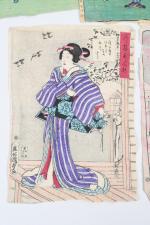 ESTAMPES (quatre) japonaises sur papier crépon, 19ème siècle. Dim :...