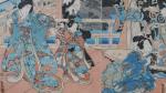 JAPON. Estampes japonaises. Epoque Meiji (1868-1912). Triptyque oban tate-e Toyokuni...