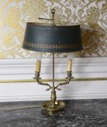 LAMPE (petite) bouillotte en bronze à deux lumières, abat-jour de...