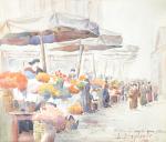 DESPLANTE L. "Nice le marché aux fleurs", aquarelle sur papier...