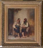 ECOLE FRANCAISE 19ème siècle "Les buveurs" huile sur toile. Cadre...