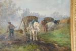 CALVES, Léon Georges (1848-1923). "Travail des champs", huile sur toile...