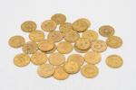 PIECES (trente) en or de 20 Lires, Italie, comprenant :...