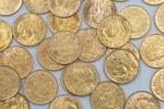 PIECES (cinquante) en or, comprenant :
Une pièce de 20CHF, Suisse,...