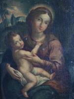 ECOLE ESPAGNOLE vers 1700. "Vierge à l'Enfant" huile sur toile....