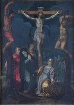 ECOLE DE PRAGUE vers 1600. "Crucifixion", huile sur cuivre. 29...