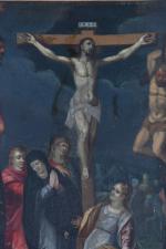 ECOLE DE PRAGUE vers 1600. "Crucifixion", huile sur cuivre. 29...