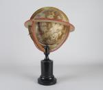DELAMARCHE (XIXème). Globe terrestre en carton et papier sur base...