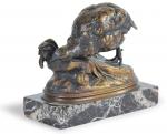 LECOURTIER, Prosper (1855-1924). "Perdrix et l'escargot", bronze à patine médaille...