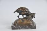 LECOURTIER, Prosper (1855-1924). "Perdrix et l'escargot", bronze à patine médaille...