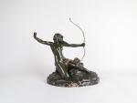 SOMME, Théophile François (1871-1952). Diane chasseresse. Bronze à patine verte...