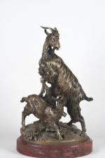 LOMBARDI, Giovanni Battista (1823-1880). Chèvre et son chevreau. Bronze signé...