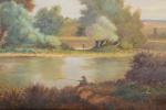 DESHAYES. Charles (1831-1895). "Bord de rivière", Huile sur toile signée...
