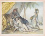 DEVÉRIA, Achille (1800-1857). Scène orientaliste. Lithographie en couleurs. 24 x...