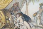 DEVÉRIA, Achille (1800-1857). Scène orientaliste. Lithographie en couleurs. 24 x...