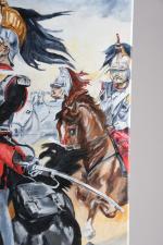 DETAILLE (d'après) Charge de cavalerie. Peinture sur toile. Dim 60...
