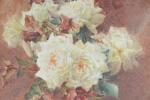 SENOVILLE. L.J. (19ème). "Bouquet de roses blanches", aquarelle sur papier...