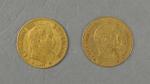 PIECES (deux) en or jaune Napoléon III
