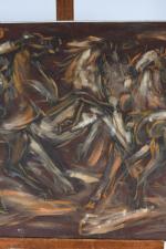 ACATS DU FRENE, XXème siècle. "Le marché de chevaux". Peinture...