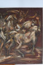 ACATS DU FRENE, XXème siècle. "Le marché de chevaux". Peinture...