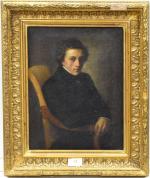 ANONYME XIXe"Portrait d'un jeune homme assis", hst, 35x27 (petits manques)