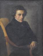 ANONYME XIXe"Portrait d'un jeune homme assis", hst, 35x27 (petits manques)