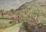 BOUDOT (Léon) "Village de Beurre au printemps" aquarelle, sbg, 24,5x34,5