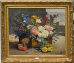 CAUCHOIS (H.) "Bouquet de fleurs dans une jardinière", hst, sbd, 54x65...