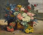 CAUCHOIS (H.) "Bouquet de fleurs dans une jardinière", hst, sbd, 54x65...