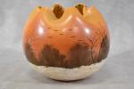 LEGRAS : Vase boule à décor de paysage hivernal émaillé,...