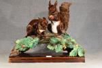 AMAURY (Léo) "Deux écureuils sur une branche", barbotine, l =...