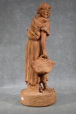 BOULAND "Jeune Africaine portant son enfant", terre-cuite, datée 1910, h...