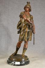 PICAULT "Bellum", sculpture en régule  à patine brune, socle...