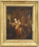 BAUDOUIN (Pierre-Antoine) (1723-1769) (Attribué à) "Le cuisinier entreprenant" panneau parqueté,...