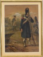 CHARLET (N.T) "Napoléon et sa garde" crayon, aquarelle et rehauts...