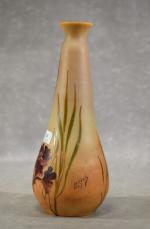 LEGRAS : Vase tronconique à décor de fleurs et feuillage...