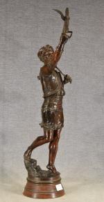 DEBUT (Marcel) "Fauconnier arabe" bronze à patine brune, h =...