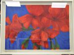 BELLE (Charles) "Fleurs rouges sur fond bleu " lithographie n°6/100,...